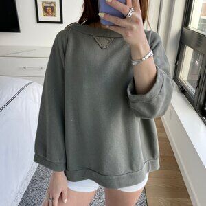 SemiCouture Button Back Oversized Sweatshirt Green/Grey Small